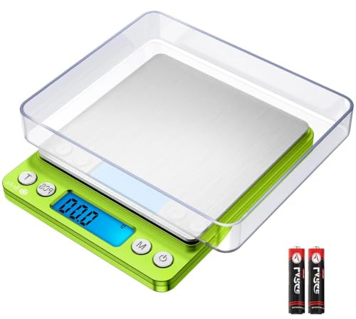 Criacr Digital Pocket Scales, 500g Precision Kitchen Scales, Back-Lit LCD Display Jewellery Scales with Two Trays, Digital Scales 0.01g with Tare & PCS Function, for Baking Cooking (Green)