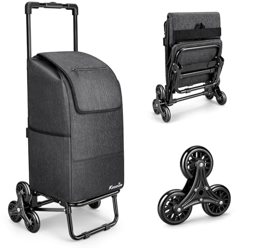 KEDSUM 2 in 1 Grocery Cart on Wheels for Stairs, 60L/300LBS Shopping Carts for Groceries, Stair Climbing Cart with Removable Waterproof Bag, Folding Shopping Carts for Stairs, Black