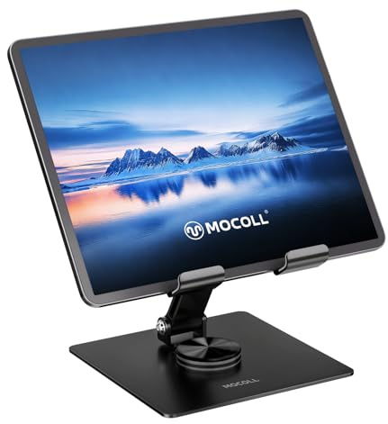 MOCOLL Supporto Tablet, Porta iPad Stand Girevole a 360° da Tavolo Scrivania, Regolabile e Robusto con Cuscinett in SiliconePieghevole, Antiscivolo, Compatibile con iPad, Android, Tablet