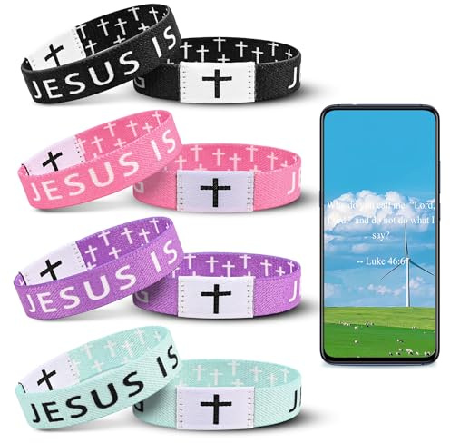 4PCS Daily Bible Verse Bracelet, Christian Jesus Bracelet for Women Men, Jesus Gift Wristband, Jesus is King Bracelet 4 Colors