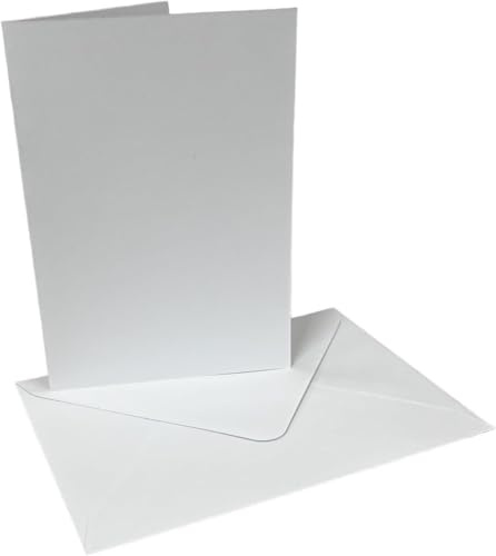 DJP A6 Bright White Card Blanks & Envelopes - 250gsm Pre-Creased Greeting Cards - Pack of 25