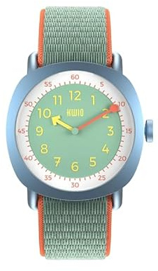 KWIO - TIKK Dragon Kinderuhr I Analoge Lernuhr für Jungen & Mädchen I Quarz-Uhrwerk I Nachtblaues Edelstahlgehäuse I Leicht zu wechselndes blau-graues Klettarmband I Wasserdicht bis 5 ATM