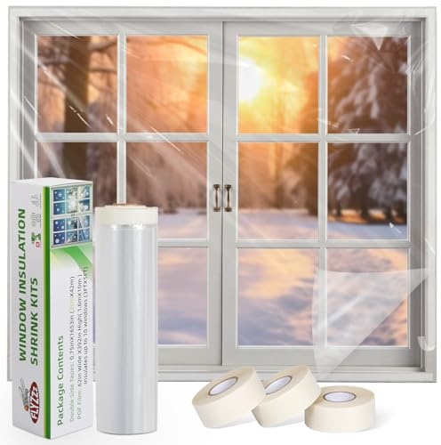 FLYZZZ Window Insulation Kit for Secondary Glazing Effect , 1.6x10m Window Insulation Film Indoor Thermal Window Film with Clean-Removal Tape for Blocking Draughts & Condensation