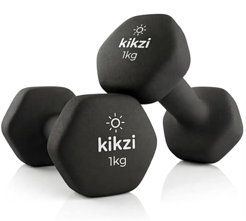 Kikzi® Pair Neoprene Dumbbell Non-Slip Grip Cast Iron Core Hand Weights Home Gym (yoga/pilates) (2 x 1kg - Black)