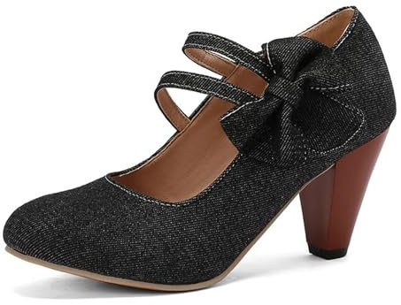 Dirndl - Scarpe da donna per costume tradizionale bavarese, con tacco, scarpe da sposa, con cinturino, stile vintage, chiuse, per Oktoberfest