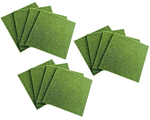 Lot de 12 Gazon Synthétique Artificiel 15x15cm, Fausse Pelouse Miniature pour Jardin Féerique, Tapis Herbe Mousse Réaliste pour Maquette, Bricolage, Décoration Balcon et Maison de Poupée, Vert Vif