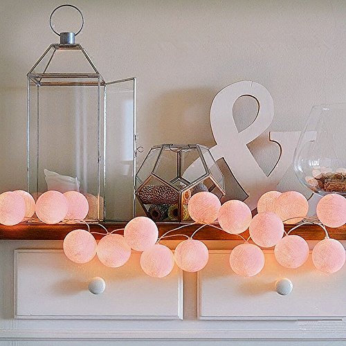 ELINKUME Guirnalda Luces LED, 20LEDs Preciosa Bola de Algodón Rosa, Iluminación Blanco Cálido 3.3M Luces de Hada, Funciona con Batería Decoración Ideal para Fiesta/Boda/Fiestas