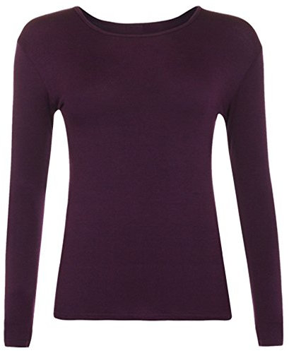 Women Long Sleeve T-Shirt Top Basic Casual Plain Stretch Vest Body Blouse Tee Layering, S/M 8-10, Purple