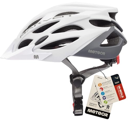 meteor Cykelhjälm för män, kvinnor och barn, elscooterhjälm, barncykelhjälm, racercykelhjälm, hjälm för mountainbike, inlines, skateboard S 52–56 cm, vit/grå