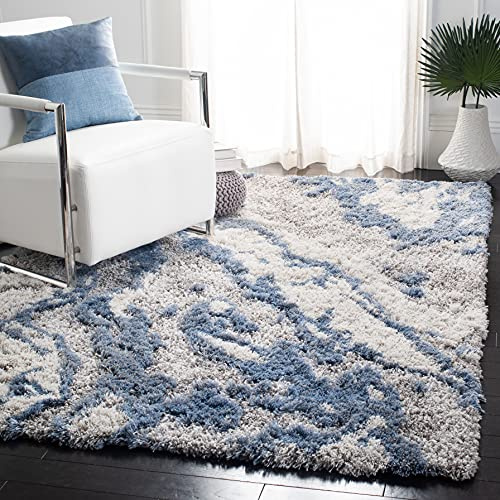 SAFAVIEH Horizon Shag Collection Accent Rug - 4' x 6', Grey & Blue, Non-Shedding & Easy Care, 2-inch Thick Ideal for High Traffic Areas in Entryway, Living Room, Bedroom (HZN890G)