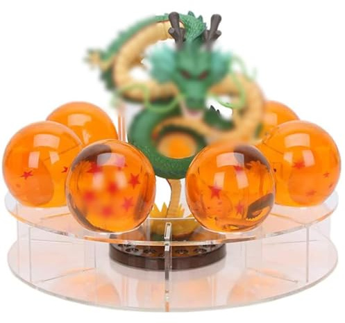 Mysika Resin Shenron Figure Dragon Shenlong Statue Set + 3.6cm Crystal Balls + Shelf with Gift Box for Business Halloween Christmas Holiday and Birthday Home Decoration