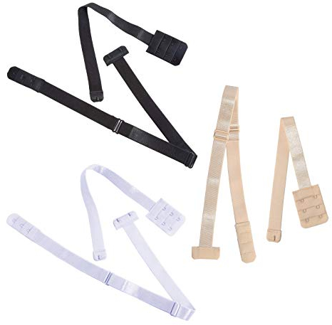 JUHONNZ Bretelles de Soutien-Gorge Dos Bas,3 PCS Sangles de Soutien-Gorge Bas du Dos Träger Haken Schultergurt für Femmes Kleid Nude Noir Blanc et Beige