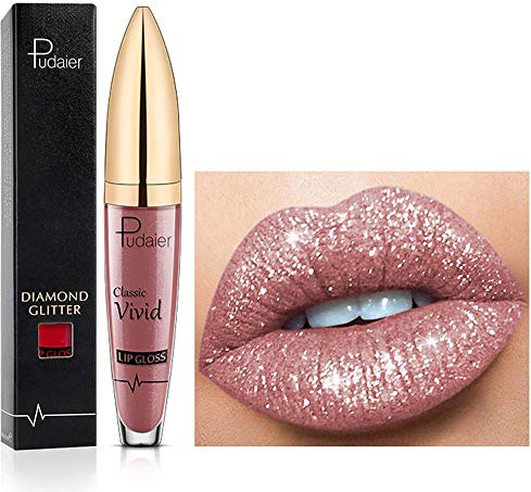 18 Farben Diamant glänzender langanhaltender Lippenstift,3D Shining Stars Perlglanz Lipgloss,Shimmer Metallic Texture Liquid,lang anhaltender Lipgloss,wasserdichte langlebiger Not Stick Cup (07)