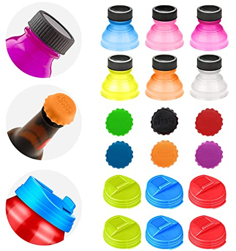 ZOCONE Bottle Lids Set, 36 PCS Soda Can Lids + Can Covers + Silicone Beer Bottles Caps, Spill-proof Bottle Tops for Soda, Beer, Juice, BPA-free Reusable Fizz Lids