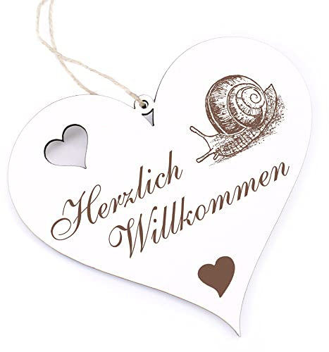 Herzlich Willkommen Schild - Schnecke - Deko Herz Holz Willkommensschild Türschild Dekoschild Türdeko