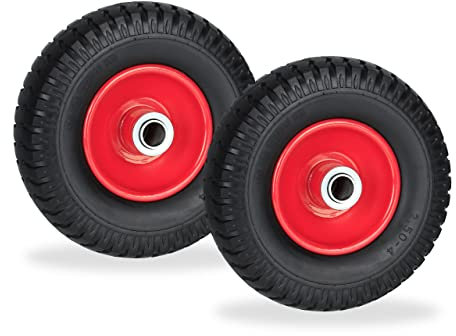 Relaxdays Set da 2 Ruota da Carriola 2.50-4, Gomma Piena, Ruotino Antipanne, Max. 80kg, Cerchione in Acciaio, Nero Rosso, 220 x 60 mm