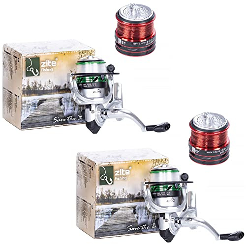 Zite Fishing Angelrollen-Set - | je 2 Aluminium-Spulen | Spinn-Rolle mit Schnellklapp-Kurbel | 0,25mm & 0,35mm Angelschnur Angelrolle, Angelrollen, Angel Rolle, Fishing Reel, Angelspule, Angel Spule