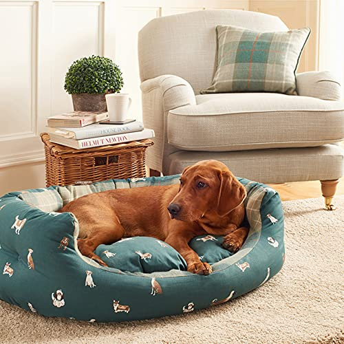 Laura Ashley Park Dog Teal Blue Check Machine Washable Sustainable Thermal Filling Deluxe Slumber Dog/Puppy Bed 18 Inch