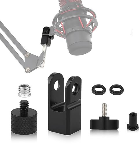 Mikrofonhalterungsadapter für Hyperx Quadcast mit 3/8 Zoll oder 1/4 Zoll Schraubenadapter und Mutter, Funktioniert mit HyperX QuadCast Mikrofonständer und Galgenarm (Schwarz)