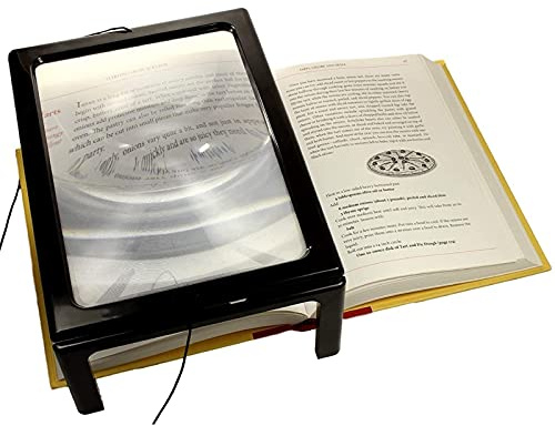 GaRcan Lupa con luz Manos Libres 12 LED 3X Grande de página Completa Plegable Rectangular Lupa de Escritorio portátil para Leer niños Mayores