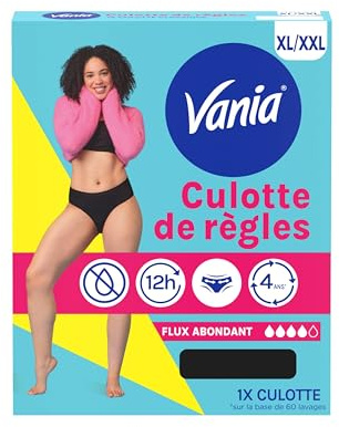 Vania | Culotte de Règles Flux Abondant (Taille XL/XXL) – Culotte menstruelle confortable, absorbante et réutilisable – Culotte classique lavable en machine avec jusqu'à 12h de protection anti-fuite