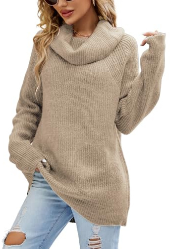 crazy bean Jersey de Cuello Alto Mujer Invierno Largo Pullover Suéter Punto | Manga Larga, Cable Punto, Oversize Elegante Basica Termica, Top Turtleneck Sweater
