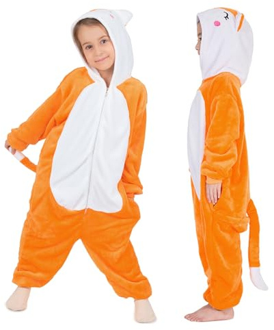 Renard Onesie Pyjama - Combinaison Unisexe Costume Cosplay Vêtements De Nuit pour Enfants l'Hiver Surpyjama pour Carnival Halloween Déguisement Cadeaux, 3-5 Ans Fille