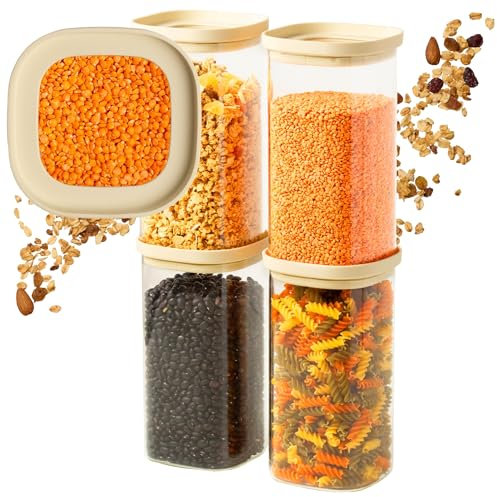 Dalena Home® Bocaux Verre Hermétique Empilable, Set de 4 Verre Borosilicate Robuste + Etiquettes (4x 1500ml) - Boîte Rangement Cuisine - Pot Carrée