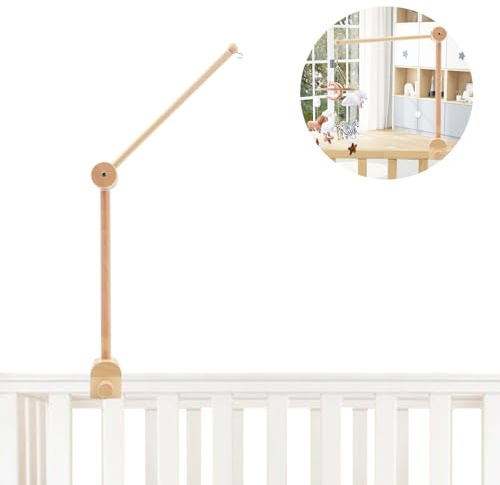 Coriver Support Mobile Bébé Bois, Réglable Bras Mobile Berceau, Support Suspension en Hauteur pour Table à Langer, Suspendu Mobile pour Carillons Éoliens Fille Garçon