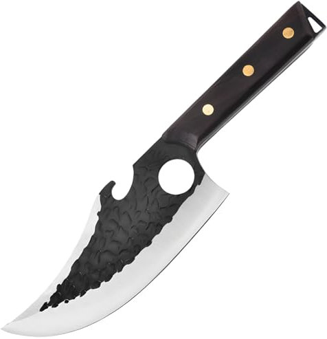 Coltello disossatore in acciaio inox ad alto tenore di carbonio, lama martellata da 15,2 cm, manico ergonomico con guaina in pelle, confezione regalo inclusa