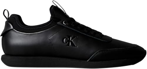 Calvin Klein Runner Sneaker Hombre Retro Sock Laceup de Piel, Negro (Triple Black), 44
