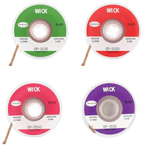 Yuannee Rete Dissaldante Stoppino,4 Pezzi Treccia Dissaldante in Rame 2mm/2.5mm/3mm/3.5mm Filo di Rame per Rimozione Stagno Saldatura Elettronica e Riparazione PCB