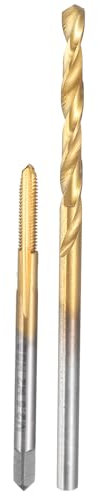 sourcing map Tap and Drill Bit Set, 1pcs M2.5 x 0.45 Metric Straight Flute Thread Screw Taps & 1pcs 2.1mm Twist Drill Bits, Titanium Coated HSS-6542 Tapping Threading Tool Kit