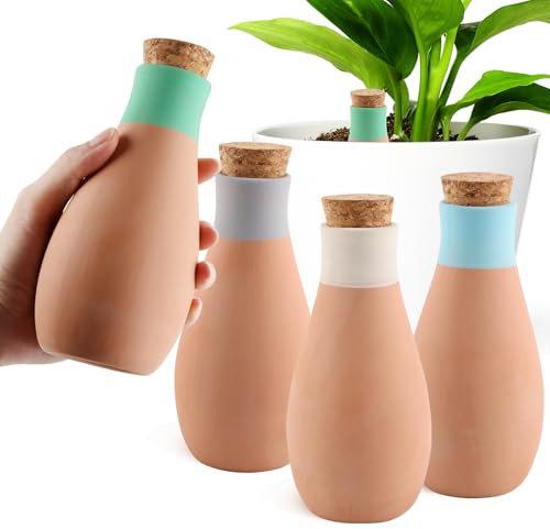 dellyy Set da 4 Grande Irrigazione in Terracotta Dispositivo 400ml, Dosatore Acqua Piante,Sfere da Irrigazione,Irrigazione Automatica ed Ecologica per Piante da Interno ed Esterno