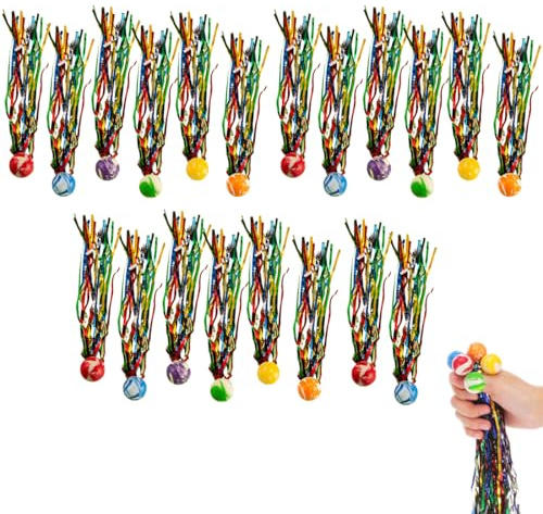 WeddHuis 20 Mini Balles en Caoutchouc Jouets, Rebondissantes pour Enfants, à Ressort avec Bandes Colorées, Multicolores, Anniversaire Enfant/Cadeaux/Soirée/Souvenirs (23mm) (Couleurs Aléatoires)