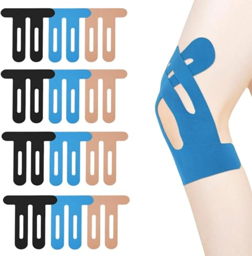 12 PCS Kinesiology Tape for Knee Pain Relief – Pre-Cut Elastic Knee Tape Waterproof Sports Tape for Muscle Support & Joint Discomfort Durable Athletic Tapes