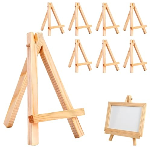 Mini caballete madera mesa 8 unidades, soporte exhibidor triangular plegable 15x8 cm, color natural para fotos eventos bodas arte decoración escritorio hogar manualidades