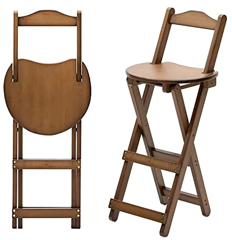 Bärbar hopfällbar pall med ryggstöd och fotstöd – stabil trästol för kök bar konstrum och frukost – höjdjusterbar platsbesparande design