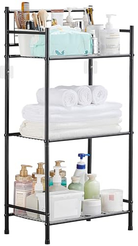 KAIMEIYU Estanteria de Baño 3 Baldas Organizador Cocina Estantes Metal Estantería de Almacenaje Estantería Cocina Estantería Metálica Toallero de Pie para Baño, Cocina, Oficina Negro