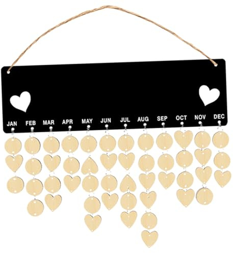 ZUNOXAZ Calendario de Cumpleaños para Colgar la Pared Etiquetas de Madera Redondas y Forma de Corazón Tablero Familiar de Madera para Recordatorio de Fechas Obsequios Decoración Rústica