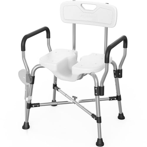 AGELESSJOY Silla Ducha Personas Mayores con Diseño en U, Taburete Ducha Regulable en Altura, Silla de Ducha para Personas Mayores y Discapacitados, Banqueta Baño Antideslizante de Aluminio, Silla Baño