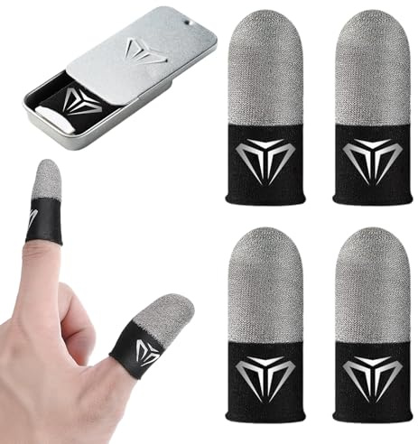 JYXNU 4 Piezas Gaming Finger Sleeves Transpirables y Resistentes al Sudor Fundas para Dedos Gaming Táctiles y Antideslizantes Mangas para Dedos de Juego, Gris y Negro