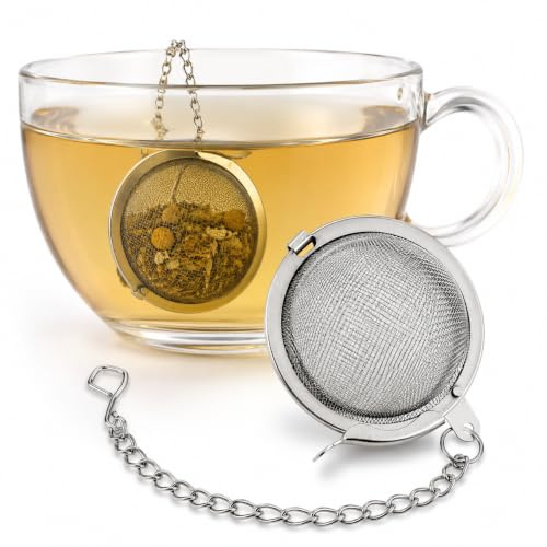 Filtro para infusiones de acero con esfera con cadena 4,5 cm | Red fina, reutilizable, fácil de usar, para té e infusiones, higiénico y seguro