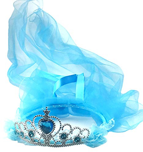 JERKKY Kinder Mädchen Prinzessin Doppelschichten Tüll Schleier Haarband Krone Tiara Strass Stirnband Lace Up Ribbon Rüschen Kranz Regenbogen Blumen Party Kopfbedeckungen Blau