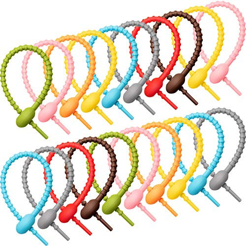 20 Stücke Bunte Silikon Krawatten Tasche Clip, Brot Wiederverwendbare Gummi Twist Allzweck Silikon Krawatten, Kabel Binder, Silikon Schnur, Schlange Krawatten, Beutel Verschluss Klammern