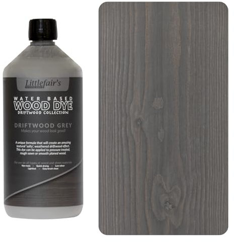 Littlefair's Teinte Bois 1ltr - Teinture Bois Écologique À Base D'Eau et Sûre - Lasure Bois Intérieur à Séchage Rapide - Peinture Lasure pour Bois Nettoyage Facile - Couleur:Gris Bois Flotté