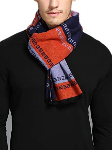 Prettystern Bufanda reversible de seda para hombres con efecto Fleece cálido como lana Plata Naranja Azul NQ03