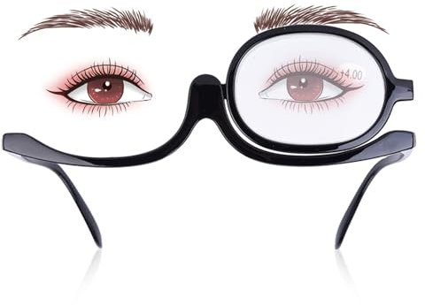 Agatige Make-up-Brille mit Augenvergrößerung, Rotierende Make-up-Brille, Make-up-Brille, Make-up-Lesebrille, unverzichtbares Make-up-Werkzeug für Mädchen und Frauen (400 + Schwarz)