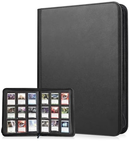 Lictin Trading Cards Album - 504 Side Loading Pocket with Leather Zipper, Card Binder Album Folder Card Collection Binder 28 Pages,18 Pockets Each Page(Black)