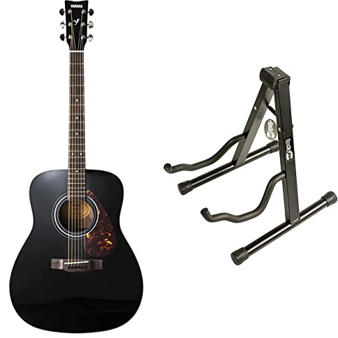 Yamaha F370 Full Size Steel String Acoustic Guitar - Traditional Western Body - Classic Black & RockJam RJGS01 Universal Portable A-frame Guitar Stand for Acoustic Guitar, Black